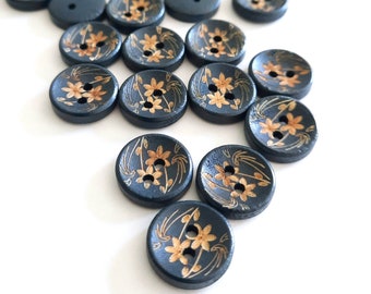 8-pack+ Navy Wooden Floral Buttons, Decorative Wood Buttons, Craft Buttons