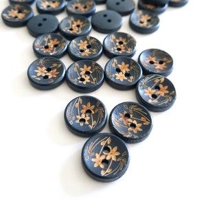 8-pack Navy Wooden Floral Buttons, Decorative Wood Buttons, Craft Buttons image 1