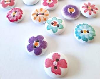 8-pack+ Sweet Flower Buttons, Decorative Wood Buttons, Craft Buttons