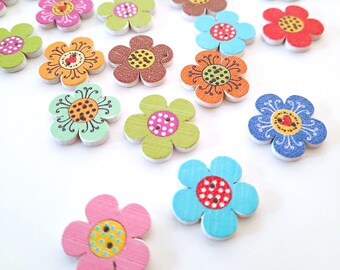 NOTE 3 WEEK DELAY - 8-pack+ Sweet Flower Buttons, Decorative Wood Buttons, Craft Buttons