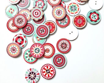 NOTA 3 SEMANAS DE RETRASO - Paquete de 8+ Botones con estampados brillantes, Botones decorativos de madera, Botones artesanales
