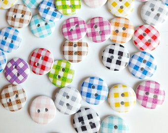 8-pack+ Colorful Gingham Buttons, Decorative Wood Buttons, Craft Buttons