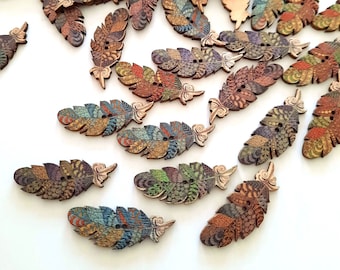 8-Pack Boho Wood Feather Buttons: Rustic Craft Sewing Embellishments
