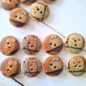 NOTE 3 WEEK DELAY - 4 sizes -8pk+ Wood Owl Buttons, Decorative Owl Buttons, Craft Buttons