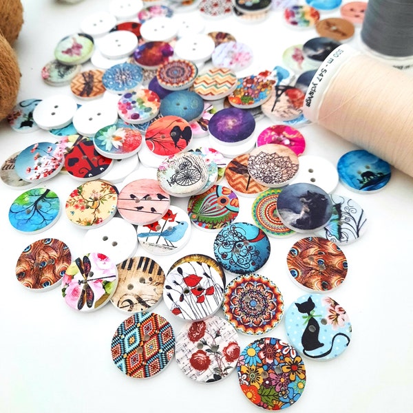 NOTE 3 WEEK DELAY - 8-pack+ Colorful Buttons, Decorative Wood Buttons, Craft Buttons