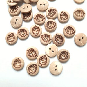 NOTE 3 WEEK DELAY - 8-pack+ Coconut Shell Leaf Buttons, Decorative Wood Buttons, Craft Buttons