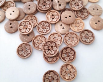 NOTE 3 WEEK DELAY - 8-pack+ Coconut Shell Flower Buttons, Decorative Wood Buttons, Craft Buttons