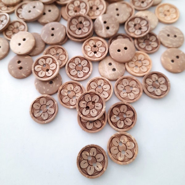 8-pack+ Coconut Shell Flower Buttons, Decorative Wood Buttons, Craft Buttons