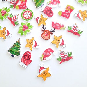 Paquete de 10 botones navideños, botones de madera decorativos, botones para manualidades