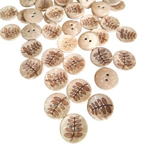 NOTE 3 WEEK DELAY - 8-pack+ Coconut Shell Leaf Buttons, Decorative Wood Buttons, Craft Buttons