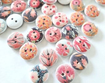 NOTE MAILING DELAY - 8-pk+ Sweet Floral Buttons, Decorative Wood Buttons, Craft Buttons