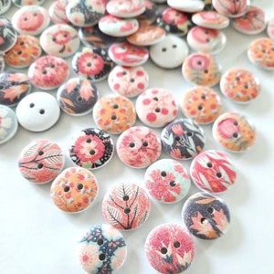 8-pk+ Sweet Floral Buttons, Decorative Wood Buttons, Craft Buttons