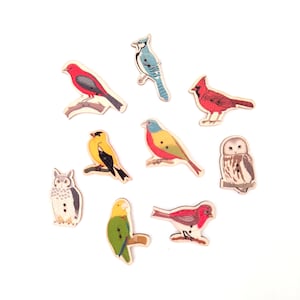 8-pack+ Bird Buttons, Decorative Wood Buttons, Craft Buttons