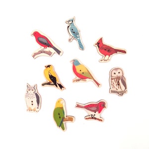 8-pack+ Bird Buttons, Decorative Wood Buttons, Craft Buttons