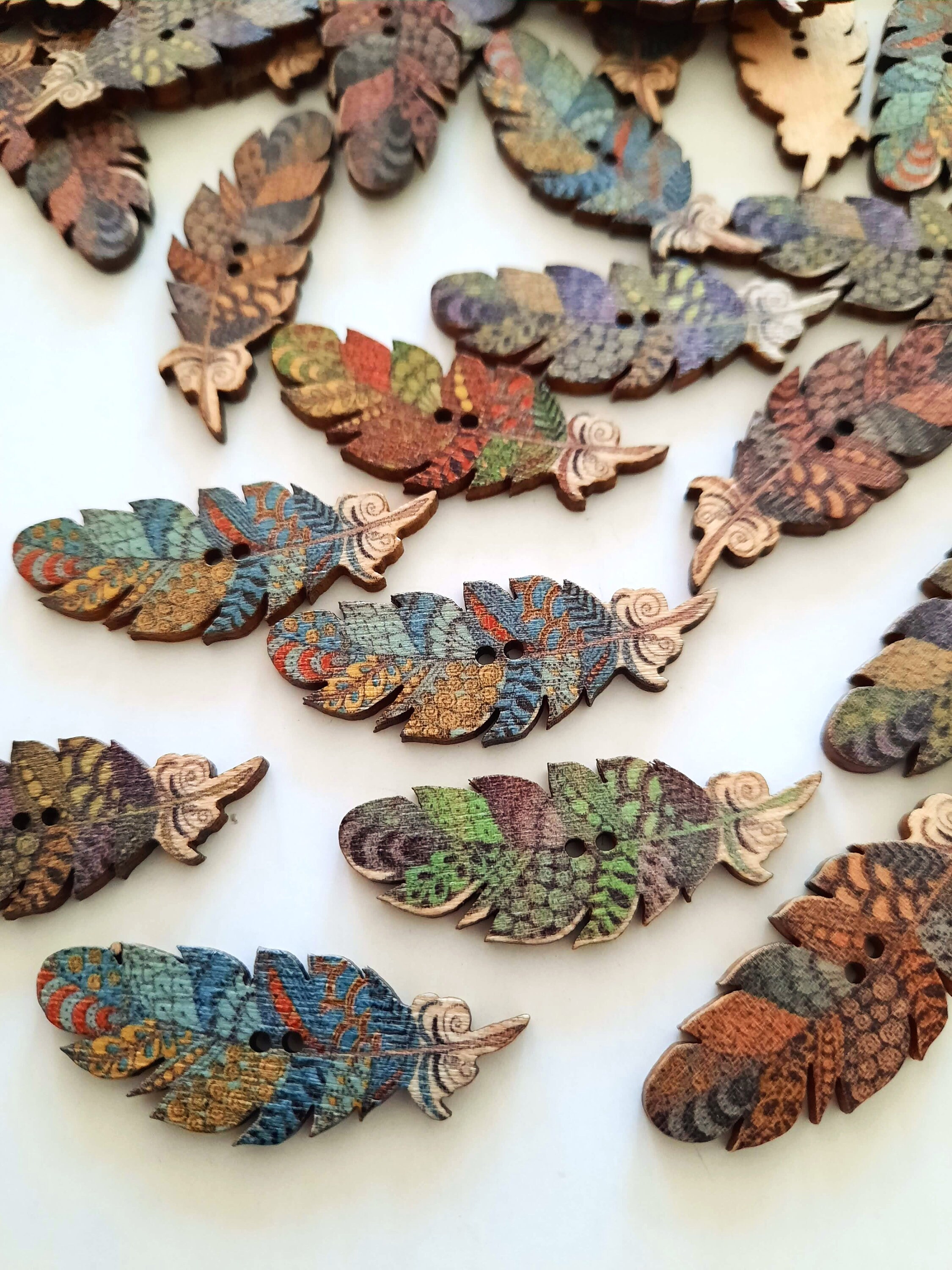 8-pack Wood Feather Buttons Boho Feather Buttons Craft - Etsy