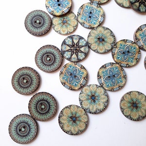 8-pack Patterned Buttons, Decorative Wood Buttons, Craft Buttons image 3