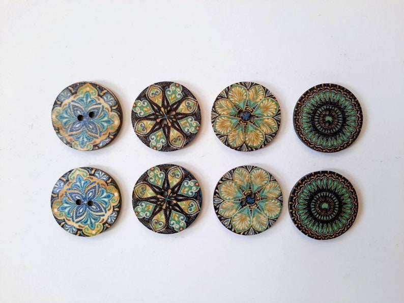 8-pack Patterned Buttons, Decorative Wood Buttons, Craft Buttons image 8