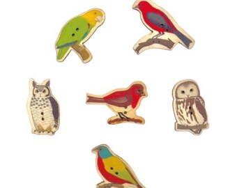 Bird Wood Buttons: Decorative Craft Embellishments (8-Pack+)
