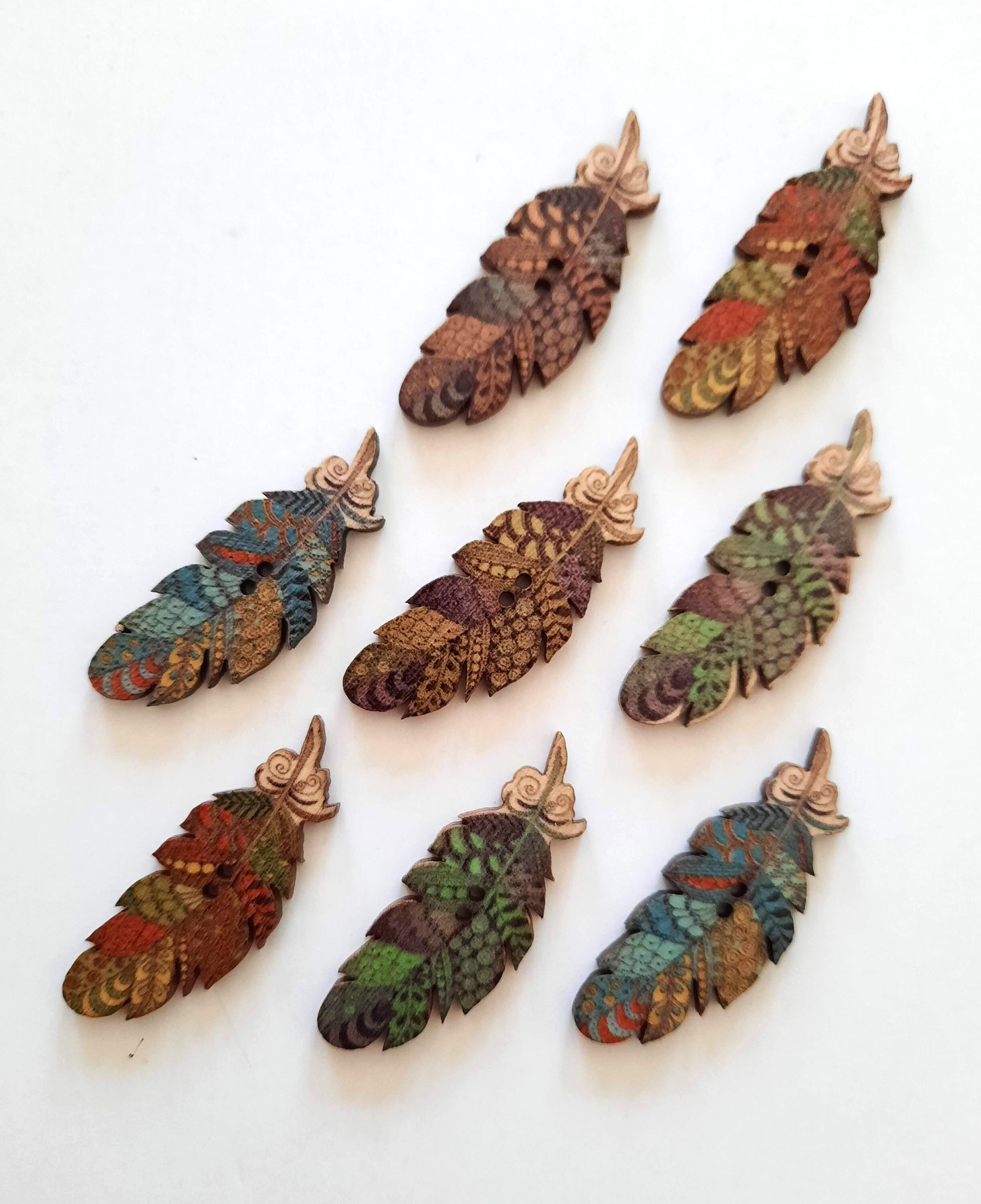8-pack Wood Feather Buttons Boho Feather Buttons Craft - Etsy