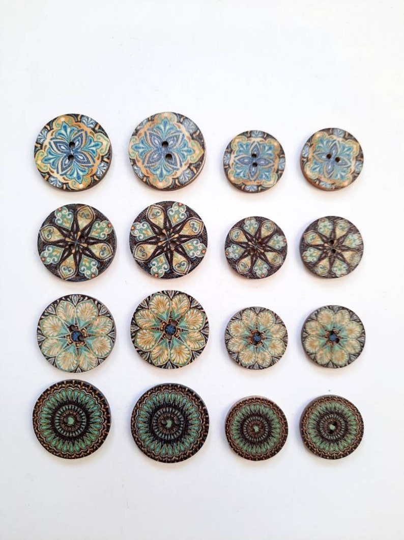 NOTE 3 WEEK DELAY 8-pack Patterned Buttons, Decorative Wood Buttons, Craft Buttons image 9