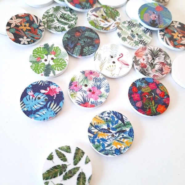 NOTE 3 WEEK DELAY - 8-pack+ Tropical Foliage Buttons, Decorative Wood Buttons, Craft Buttons