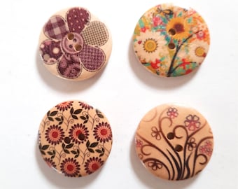 Large 30mm (1.2")  Decorative Wood Buttons, Natural Wood Craft Buttons