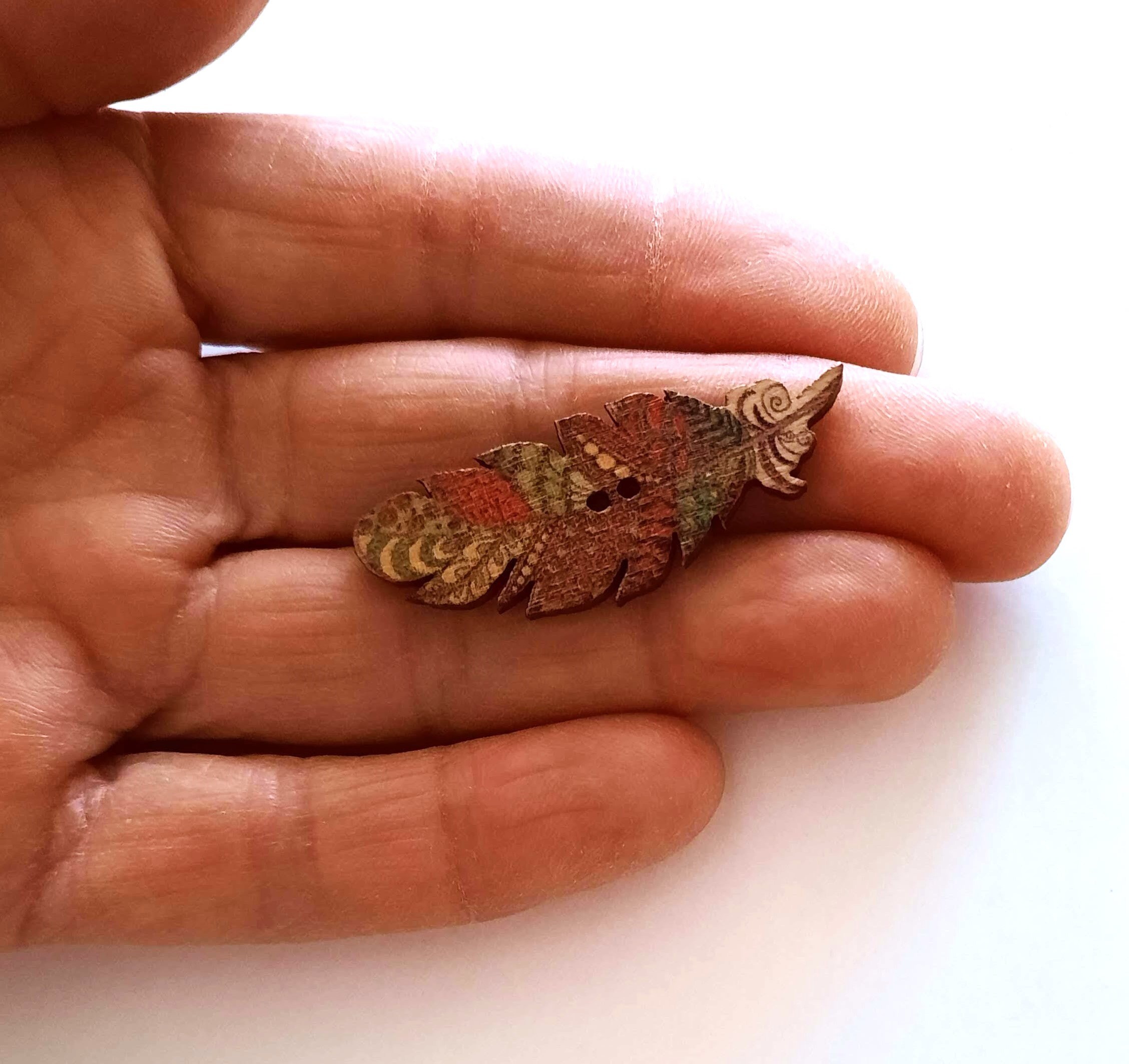 8-pack Wood Feather Buttons Boho Feather Buttons Craft - Etsy