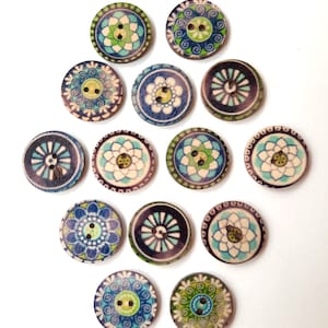 8-pack+ Blue Vintage-Look Buttons, Decorative Wood Buttons, Craft Buttons