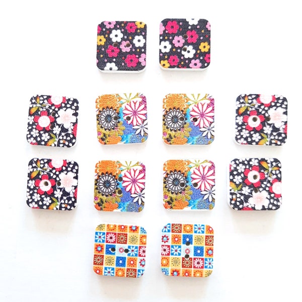 NOTE 3 WEEK DELAY - 8-pk+ Square Buttons, Decorative Wood Buttons, Craft Buttons