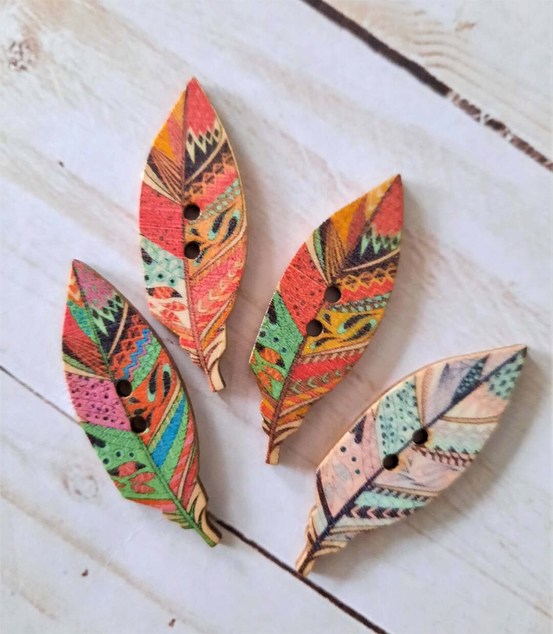 Boho Wood Feather Buttons: Colorful Craft Embellishments (8-pack) - Etsy