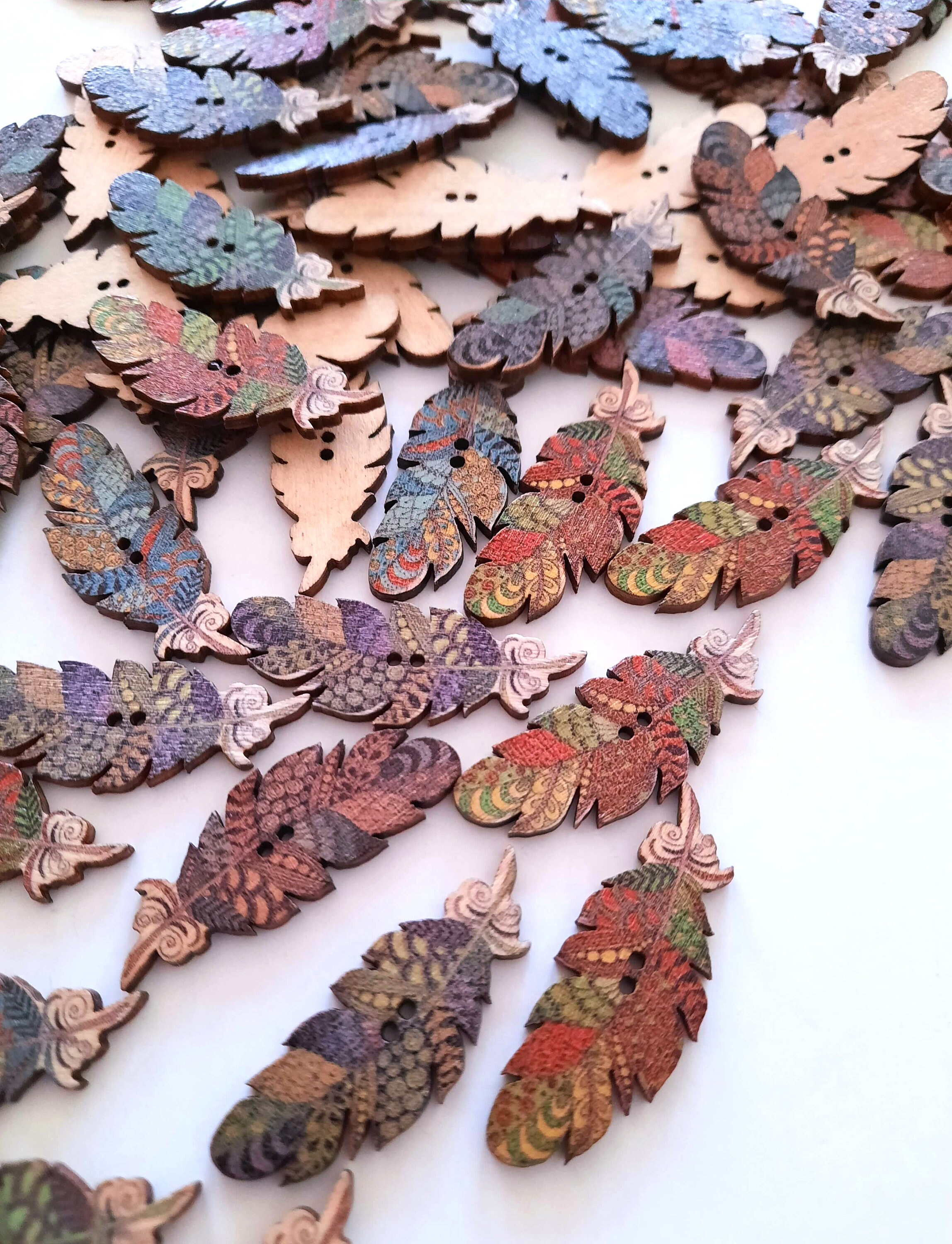 8-pack Wood Feather Buttons Boho Feather Buttons Craft - Etsy