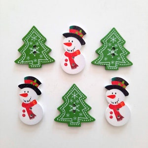 10+ pk Christmas Buttons, Decorative Wood Buttons, Craft Buttons