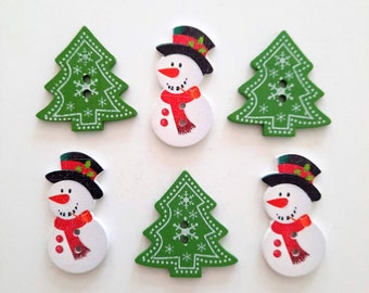 NOTE 3 WEEK DELAY - 10+ pk Christmas Buttons, Decorative Wood Buttons, Craft Buttons