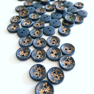 8-pack Navy Wooden Floral Buttons, Decorative Wood Buttons, Craft Buttons image 5