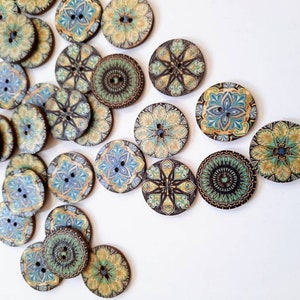NOTE 3 WEEK DELAY 8-pack Patterned Buttons, Decorative Wood Buttons, Craft Buttons image 2