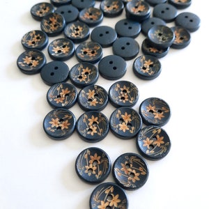 8-pack Navy Wooden Floral Buttons, Decorative Wood Buttons, Craft Buttons image 2