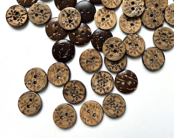 Lot de 8 boutons floraux en noix de coco, boutons décoratifs en bois, boutons créatifs