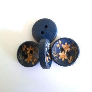 8-pack Navy Wooden Floral Buttons, Decorative Wood Buttons, Craft Buttons image 4