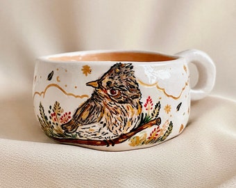 Handmade Ceramic Bird Mug / Pretty Coffee Mug / Modern Tea Cup / Gift for Coffee Lovers