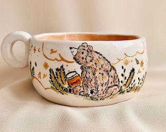 Handmade Ceramic Bear Mug / Cute Coffee Mug / Modern Tea Mug / Gift for Coffee Lovers