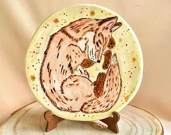 Unique fox illustration, ceramic wall art, ceramic animal home decor, decorative ceramic plate