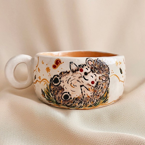 Handmade Ceramic Hedgehog Mug / Cute Coffee Mug / Modern Tea Cup / Gift for Coffee Lovers