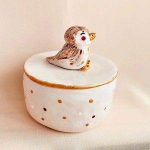 Portagioie rotondo - Portagioie a forma di uccello - Porta anelli - Accessori in ceramica - Regalo per lei