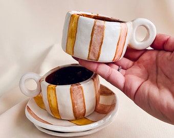 Espresso Cups Set / Handmade Ceramic Mug / Adorable Small Striped Mug / Gift for Coffee Lovers