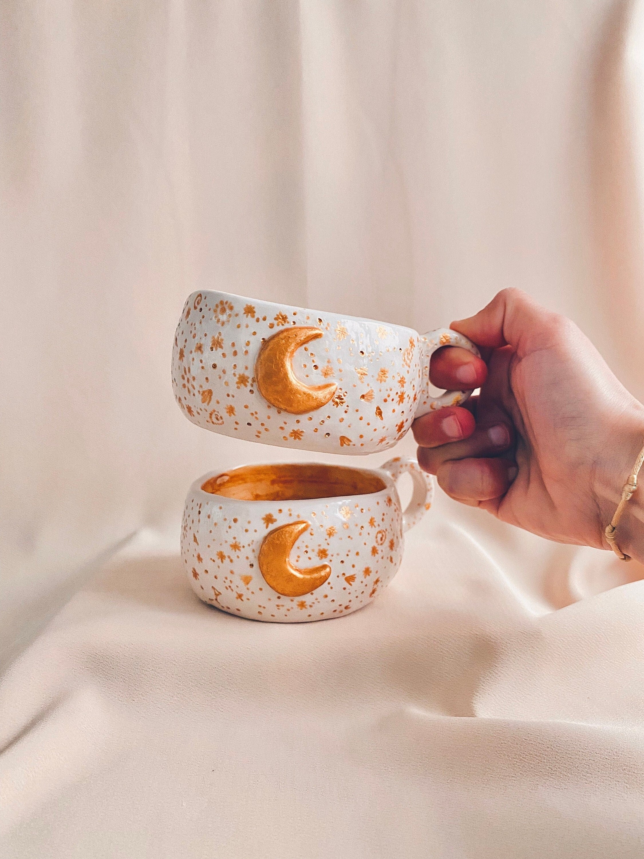 Handgemaakte keramische mok / uniek design koffiemok / maan- en sterrenmok / cadeau voor koffieliefhebbers