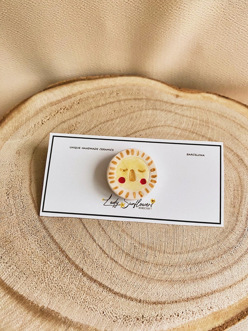 Handmade Ceramic Sun and Moon Pin / Ceramic Sun Pin / Enameled Moon Brooch / Lapel Pin / Ceramic Accessories SOL