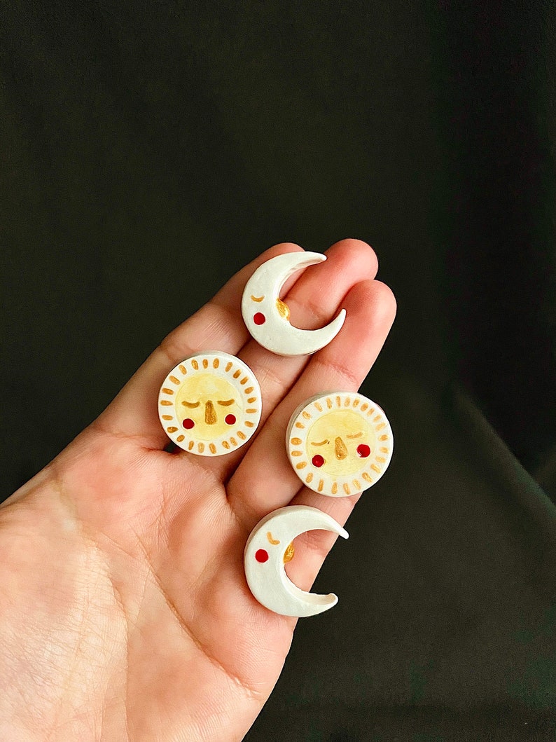 Handmade Ceramic Sun and Moon Pin / Ceramic Sun Pin / Enameled Moon Brooch / Lapel Pin / Ceramic Accessories image 10