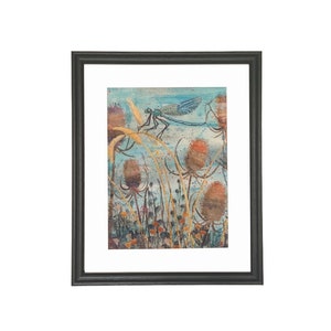 Dragonfly print. Original painting/collage by Fiona Hannon.