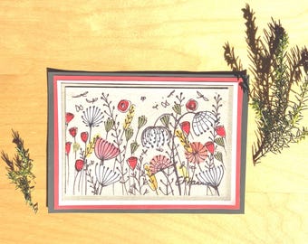 Original botanisk gouachemålning – Signerad väggkonst med blandteknik