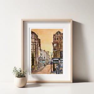 Art print, Nottingham street scene, watercolour painting, wall art